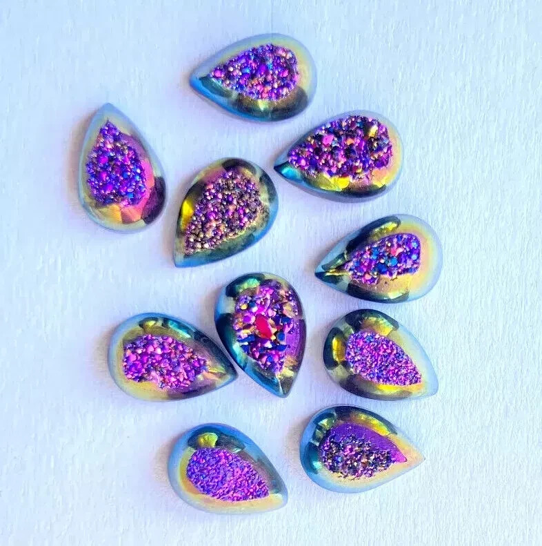 [WHOLESALE] NATURAL PURPLE TITANIUM WINDOW DRUZY PEAR SHAPE LOOSE GEMSTONE