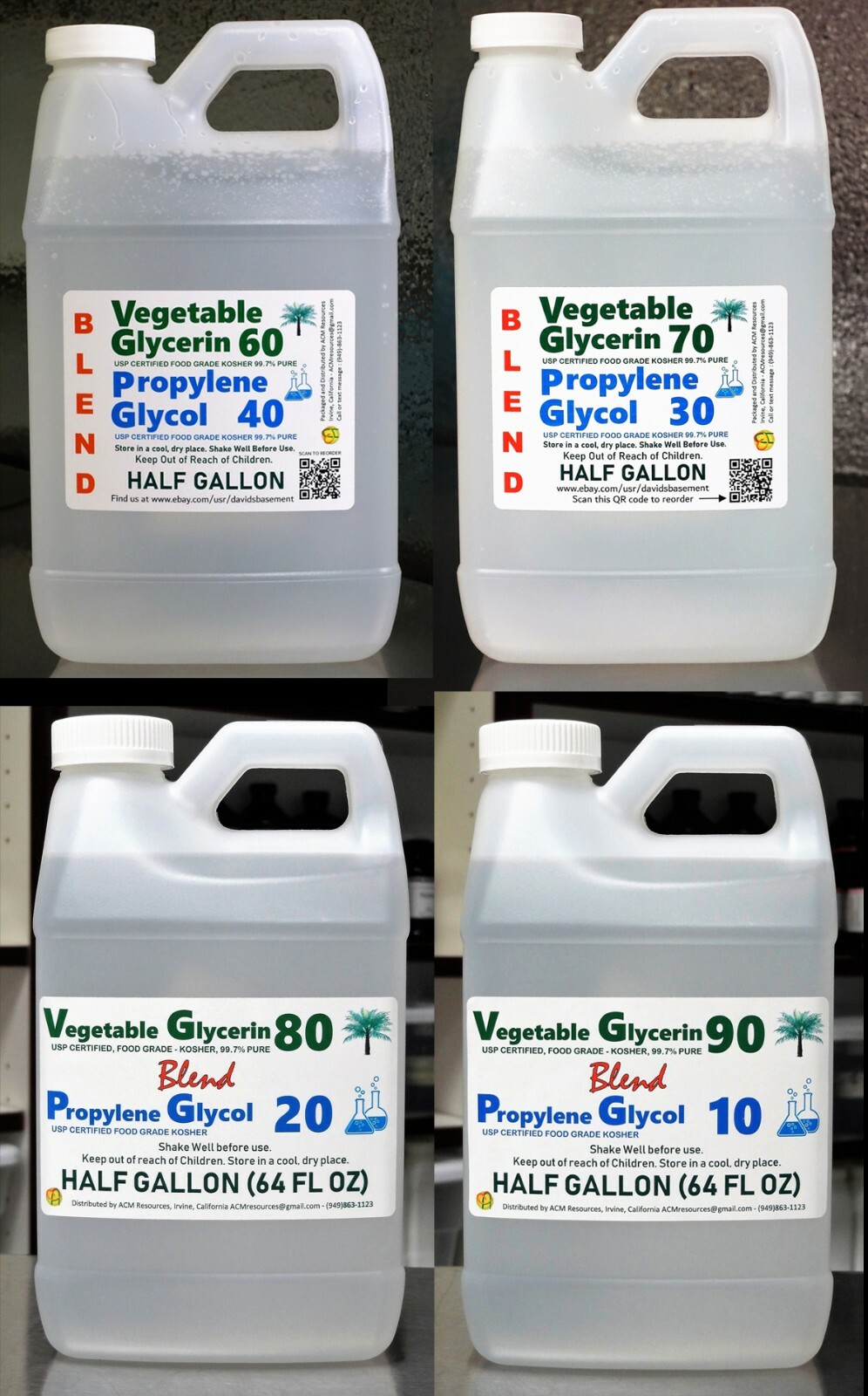 64 OZ BLENDS VG PG VEGETABLE GLYCERIN & PROPYLENE GLYCOL USP GRADE