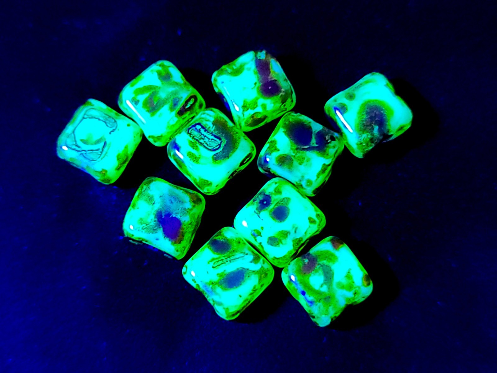 Square Uranium Glass Beads Czech Yellow Silk 6mm 10pc