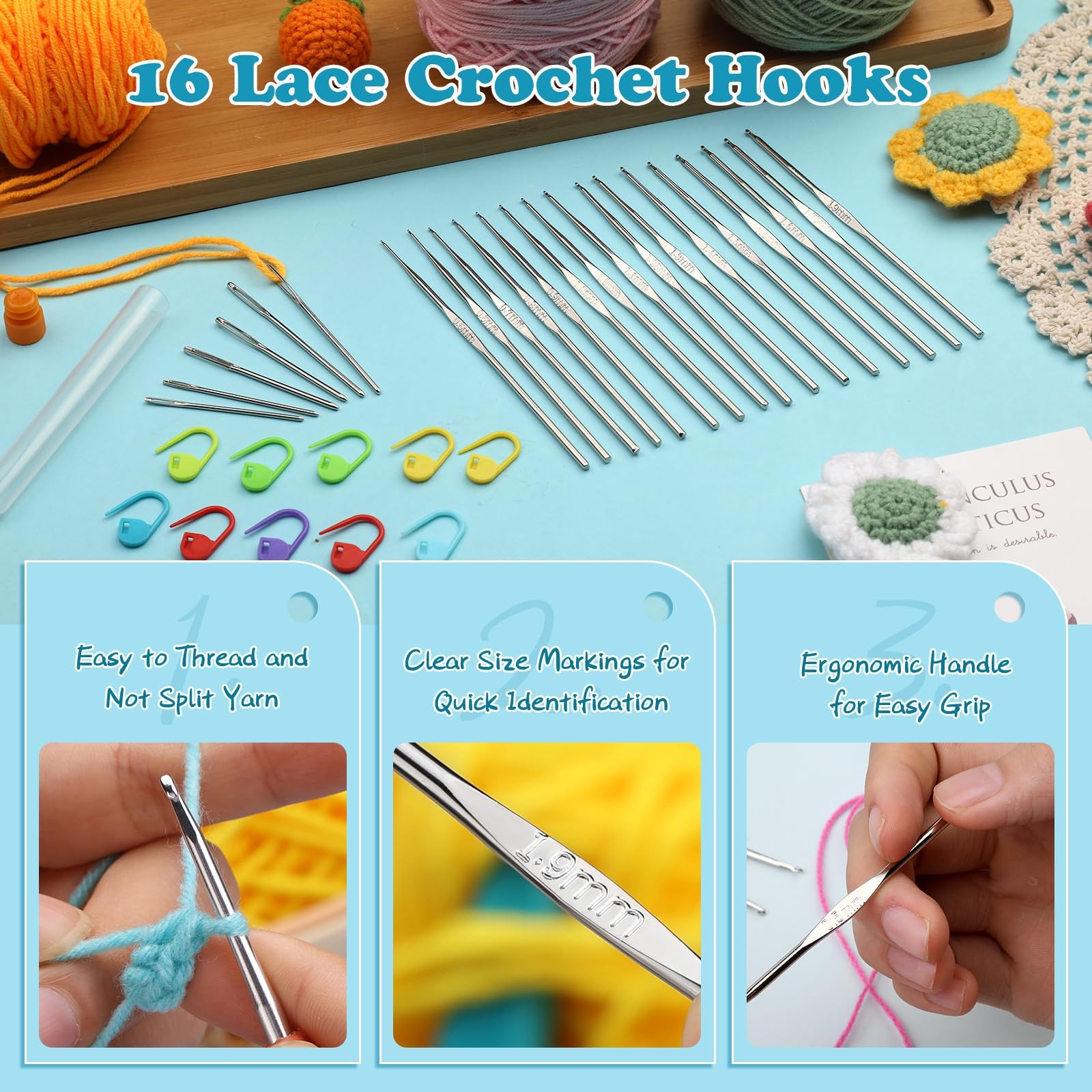 16 Pcs Lace Crochet Hooks Set, 0.5mm2.5mm Small Crochet Hooks, Crochet Needle…
