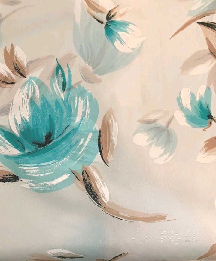Vintage Indoor Outdoor Plastic Coated Decor Material Aqua Floral 3 Yards Unused