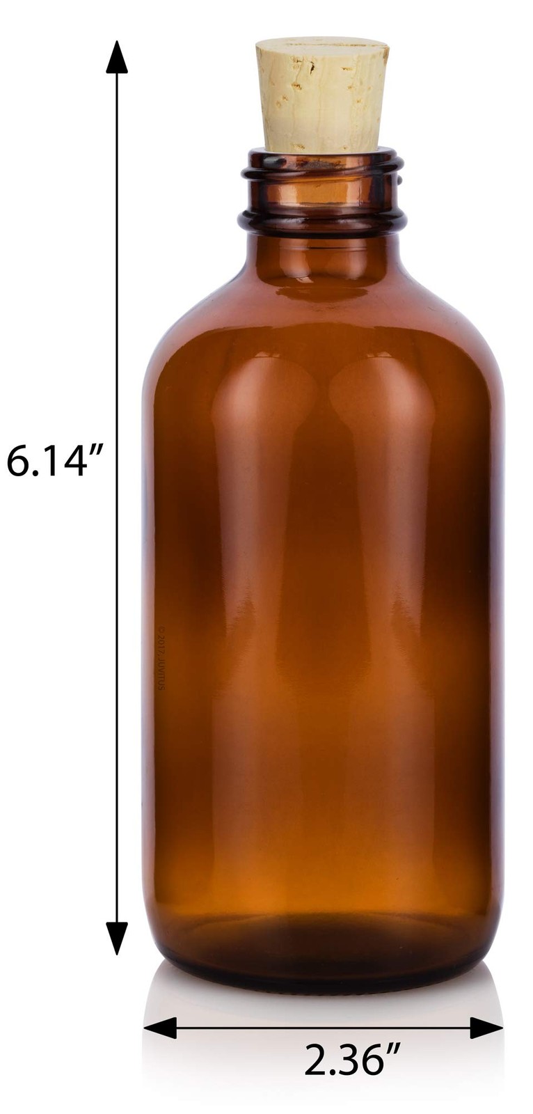 8 oz Amber Glass Boston Round Bottle with Cork Stopper Closure (2 Pack) + Funnel