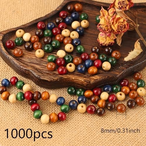 1000PCS Colorful Wooden Beads 8mm Assorted Macrame Wooden Loose Spacer Bead N…