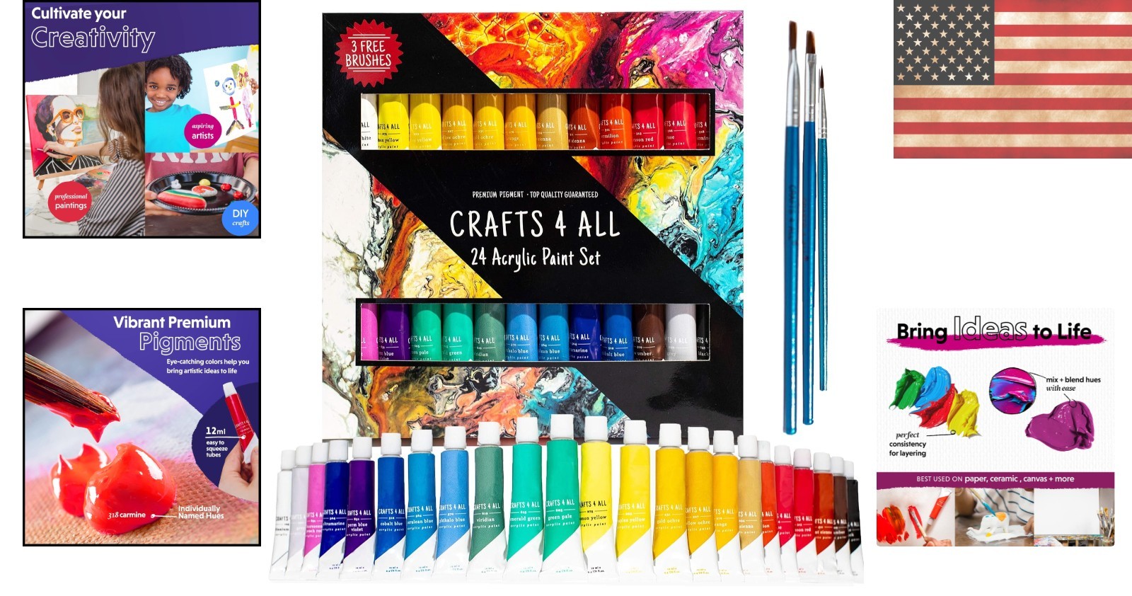Complete Non-Toxic Acrylic Paint Set for Adults & Kids – 24 Colors + Brushes