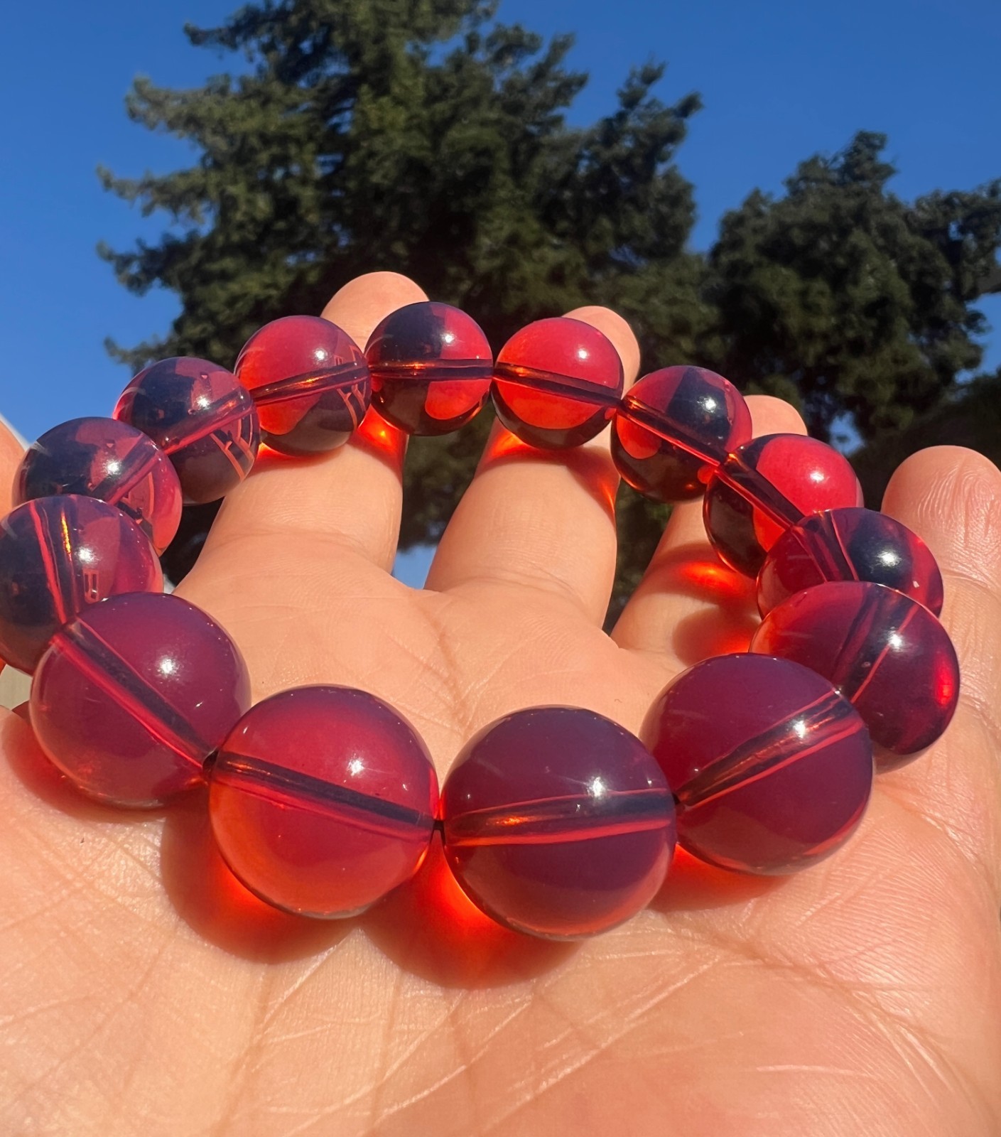 Natural Cherry Tea Amber Bracelet Green Film Crystal clear DIY Round Beads