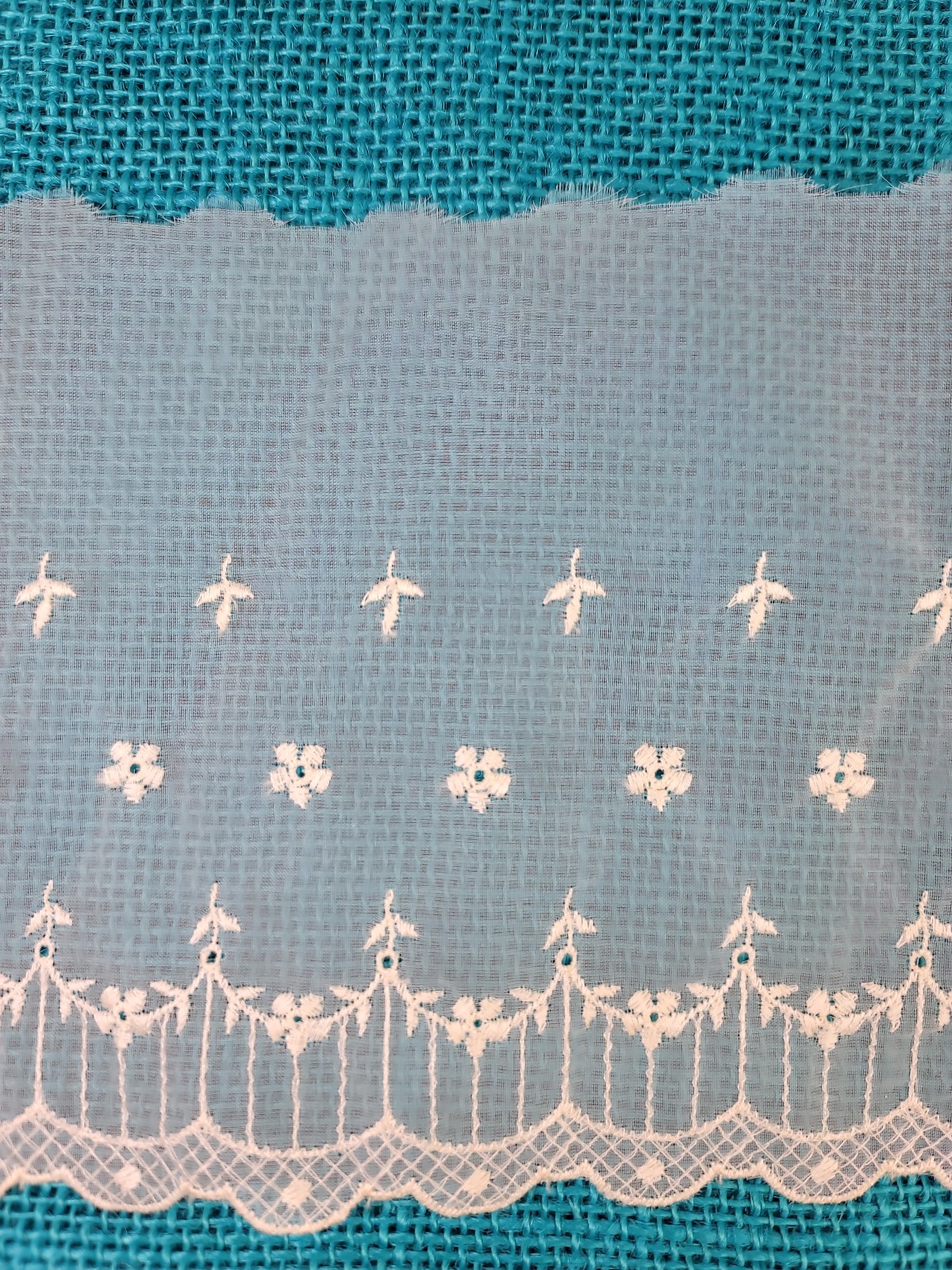 Vtg Light Cream Floral Embroidered Sheer Border Lace Trim Eyelet Scallop 5″ Wide