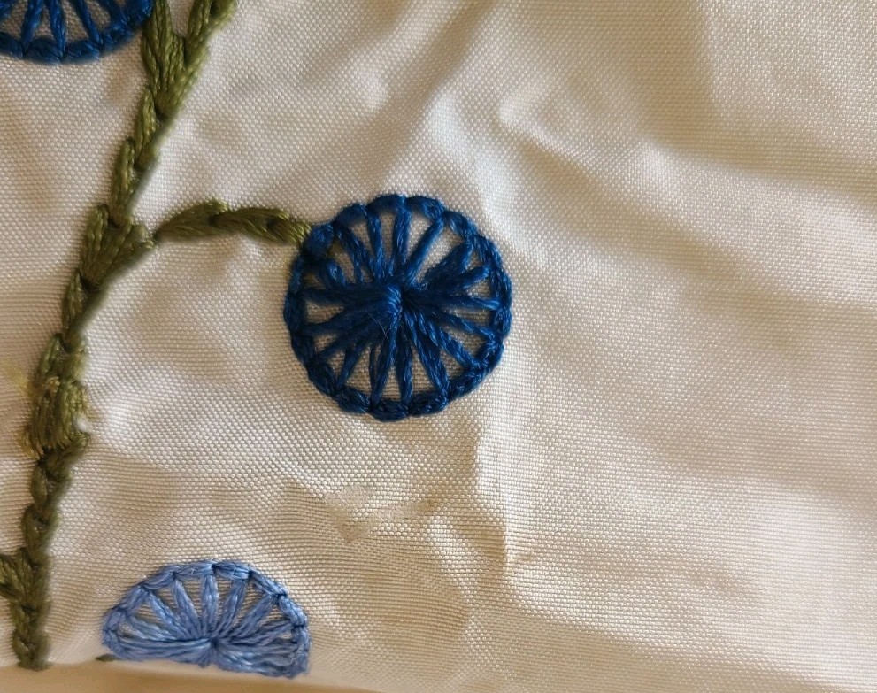 Designer Fabric Silk Samples Floral Butterfly Embroidered Cream Green Rose India