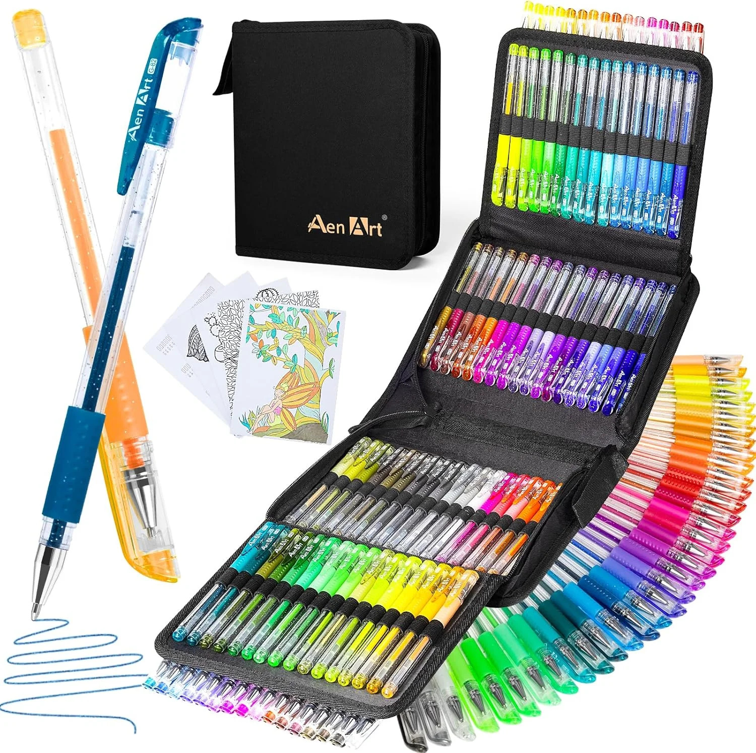 Glitter Gel Pens with Case for Adult Coloring Books, 100 Color Glitter Pen Set..