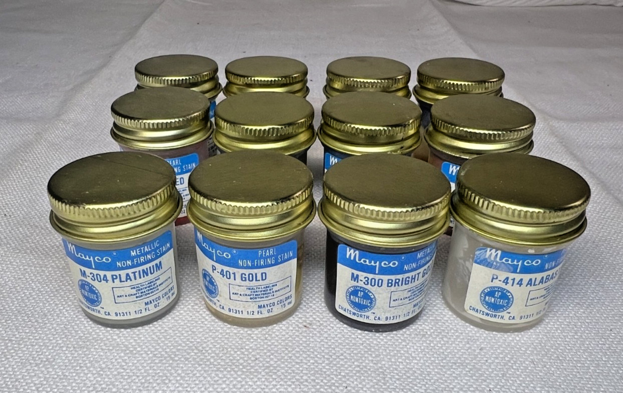 Vintage Art Supplies ~ Mayco Non-Firing Stain 1/2 fl oz Tiny Jars SET OF 12
