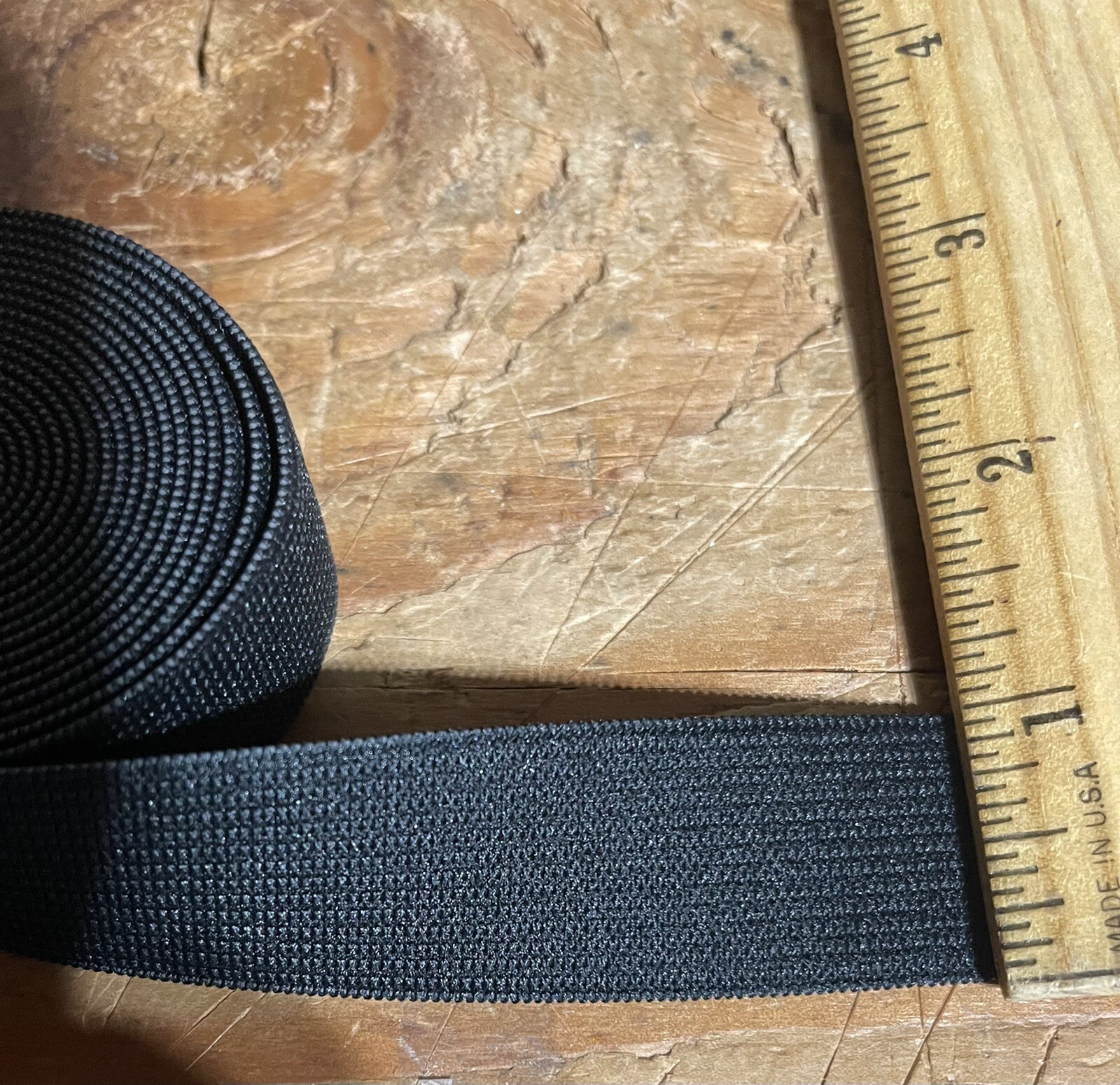 2 YARDS – BLACK KNITTED ELASTIC ROLL – 1” Wide Mask Stretchy – Inch Band USA