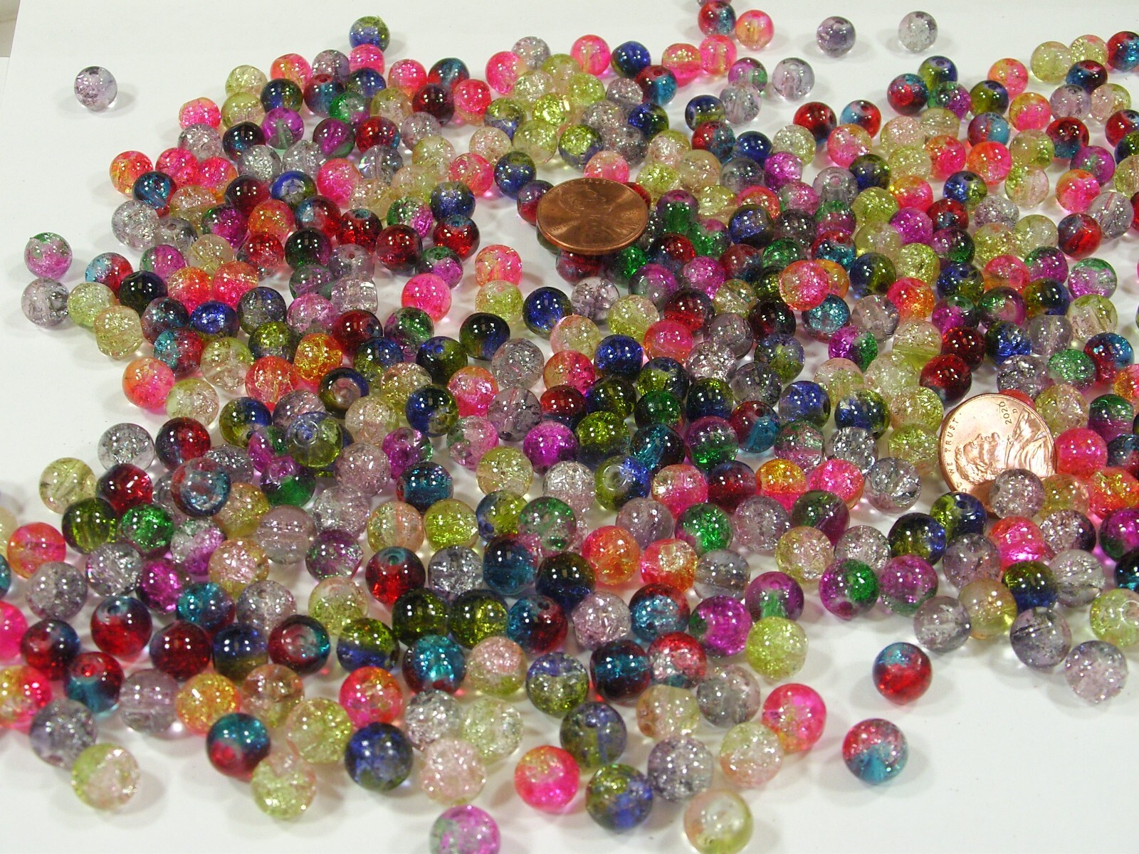 Two Pounds (7mm x 8mm) Round Assorted India Crackle Glass Beads Bulk (TKK-9) ⭐