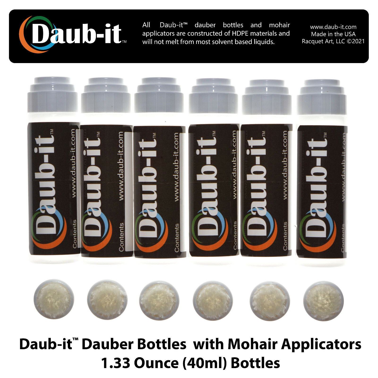 Daub-it Empty Bottle with Mohair Dauber Applicator – 6 Pack -1 Ounce- HDPE