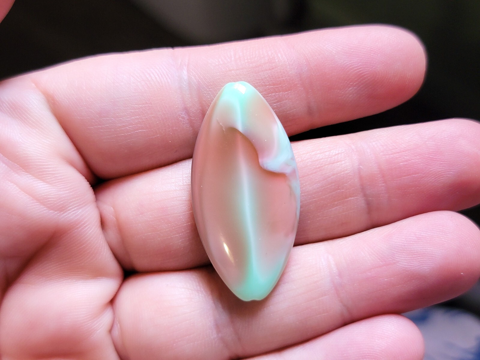 Huge 37x18mm Uranium Glass Bead Pink Green Czech Navette Pressed Glass 1pc