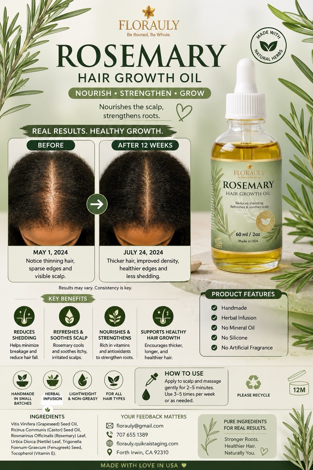 Rosemary Hair Growth Oil 4oz | Natural Scalp Oil for Thicker, Stronger Hair By s