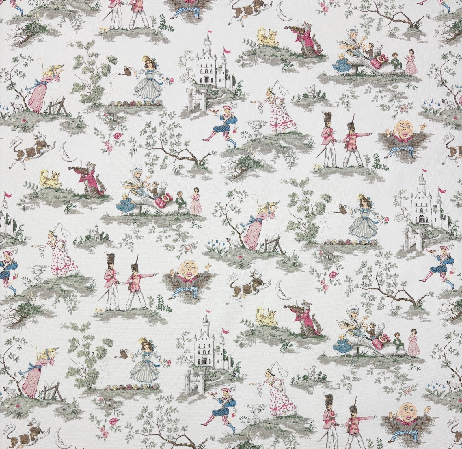 COVINGTON OVER THE MOON WHITE NURSERY RHYMES TOILE MULTIUSE FABRIC BY YARD 54″W