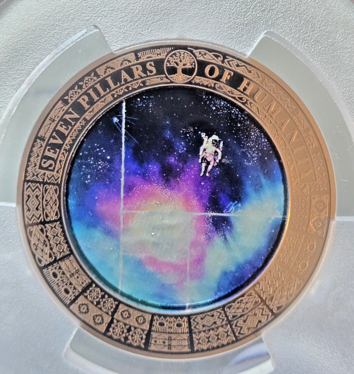 2025 Cook Island Universe Knowledge Color Glass Seven Pillars Humanity PCGS MS70