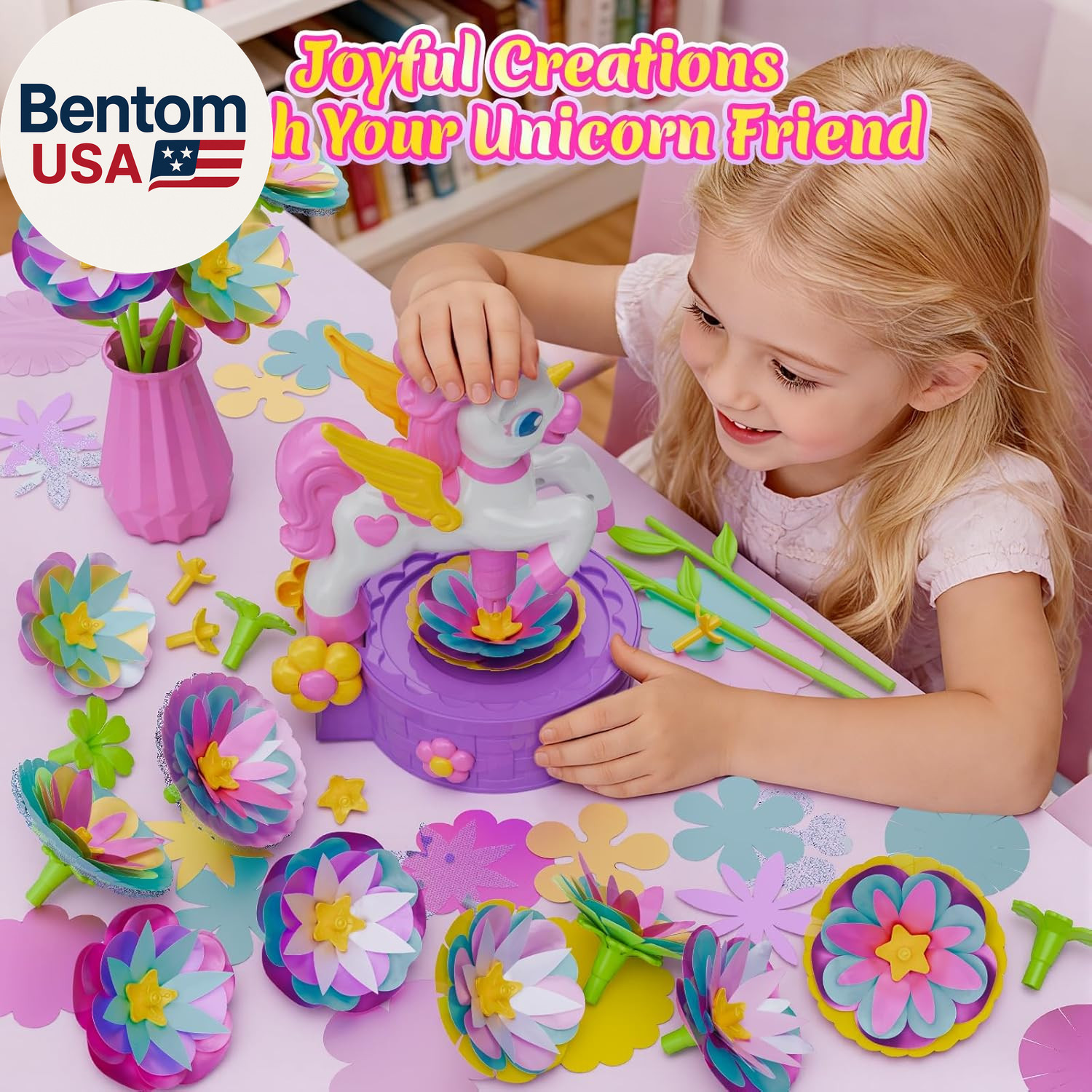 Craft Kits, Press-To-Create Flower Maker, Unicorn Toys for Girl Age 3-12, Fabric