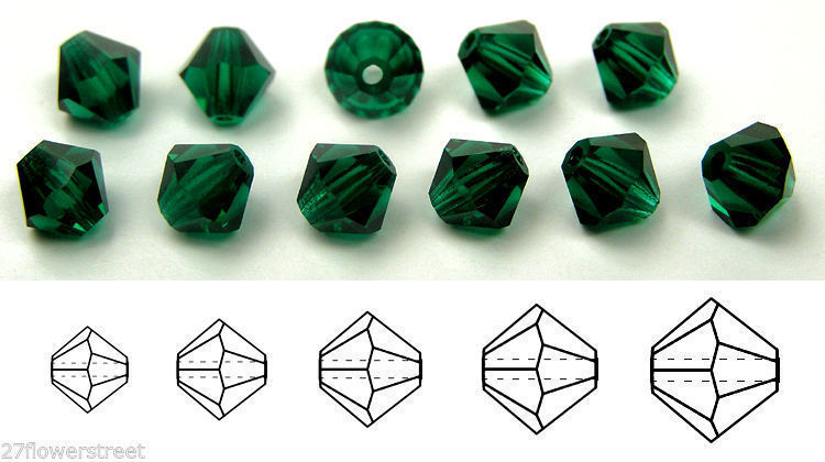 Czech Bicone Crystal Beads Emerald dark green Rondelle Diamond 3mm 4mm 5mm 6 8m