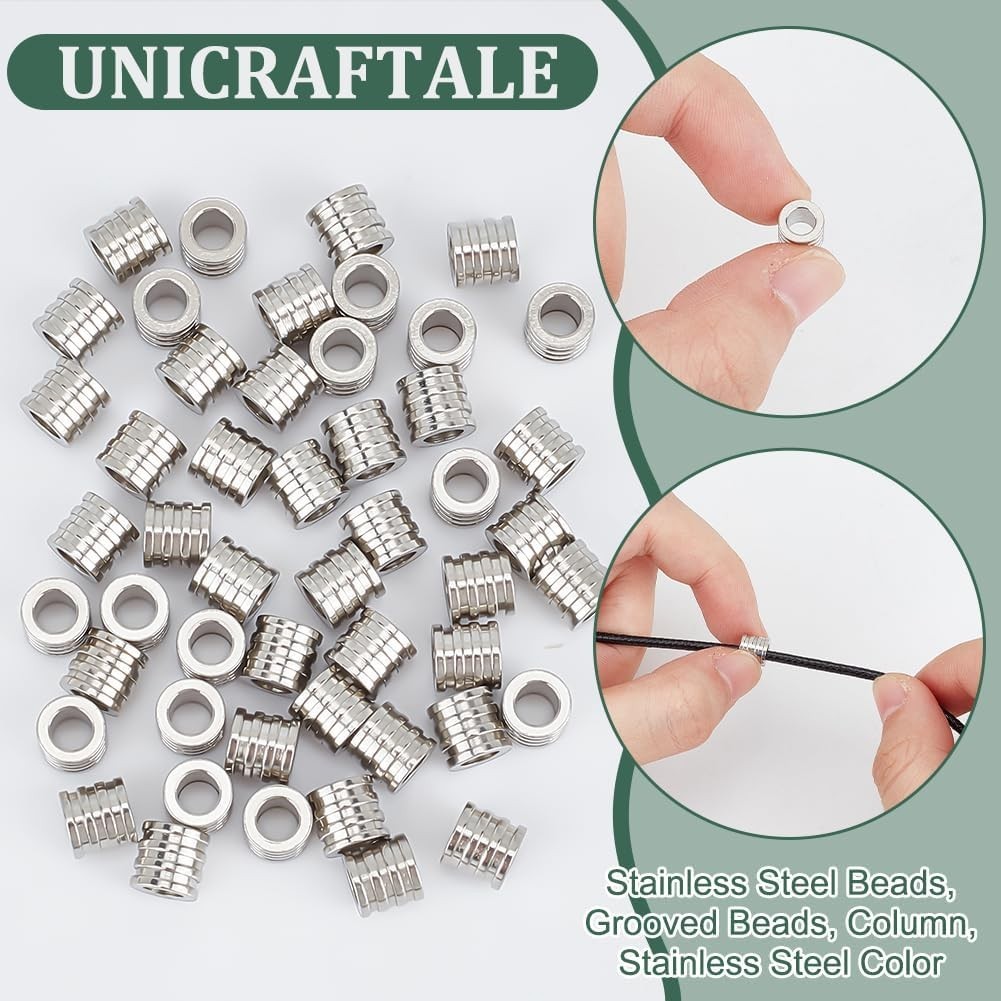 UNICRAFTALE 50pcs Paracord Bead Lanyard Beads Stainless Steel Spacer Beads Groov