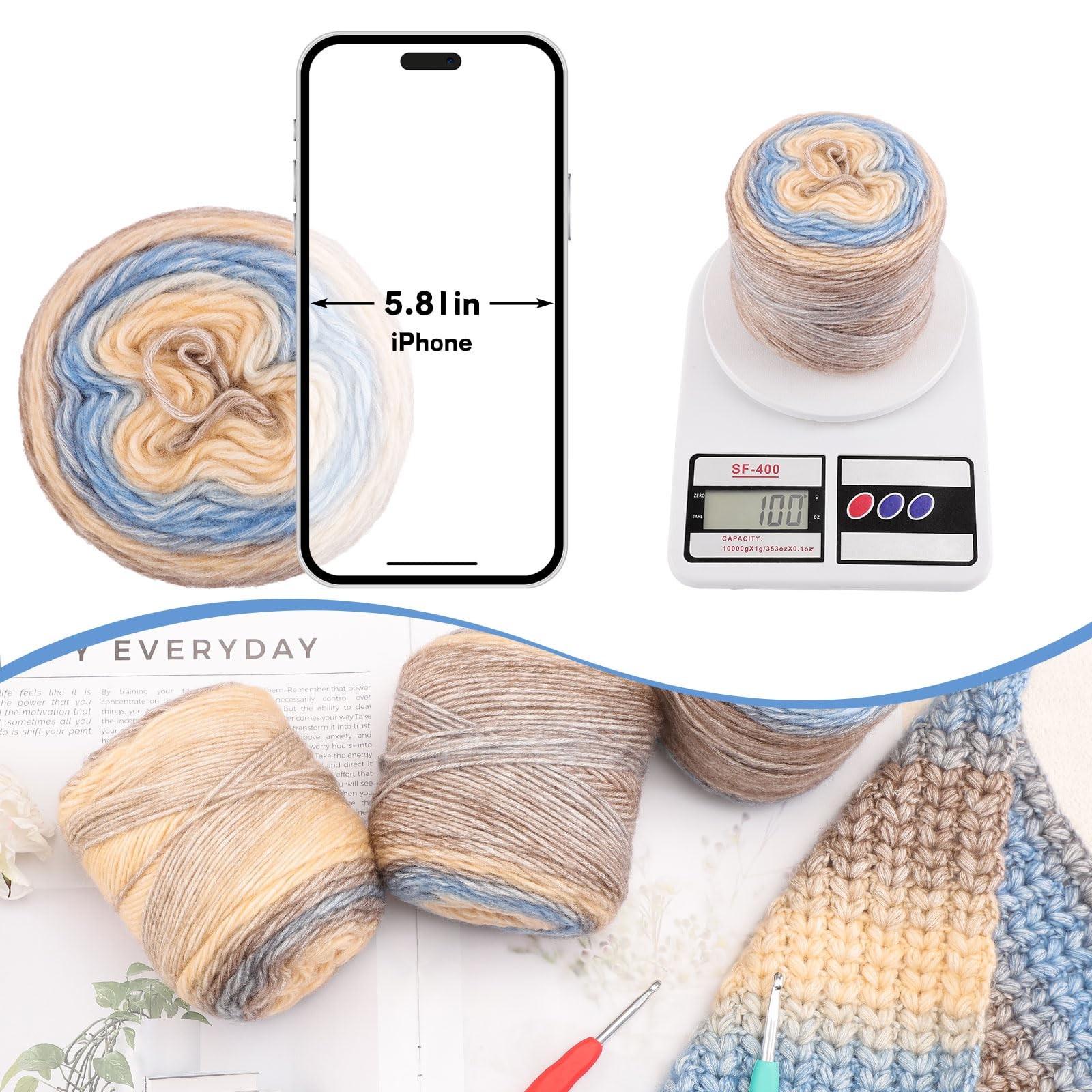 WSICSE Fairyland Yarn for Crocheting, 4 Skeins of 100g/3.52oz Gradient Soft Cott