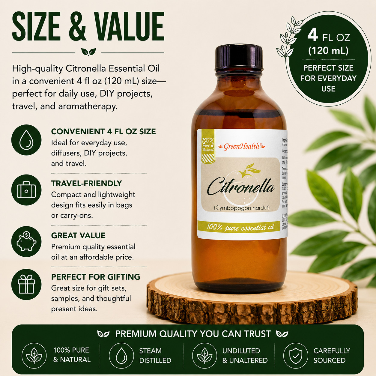 4 fl oz Citronella Essential Oil (100% Pure & Natural) – GreenHealth