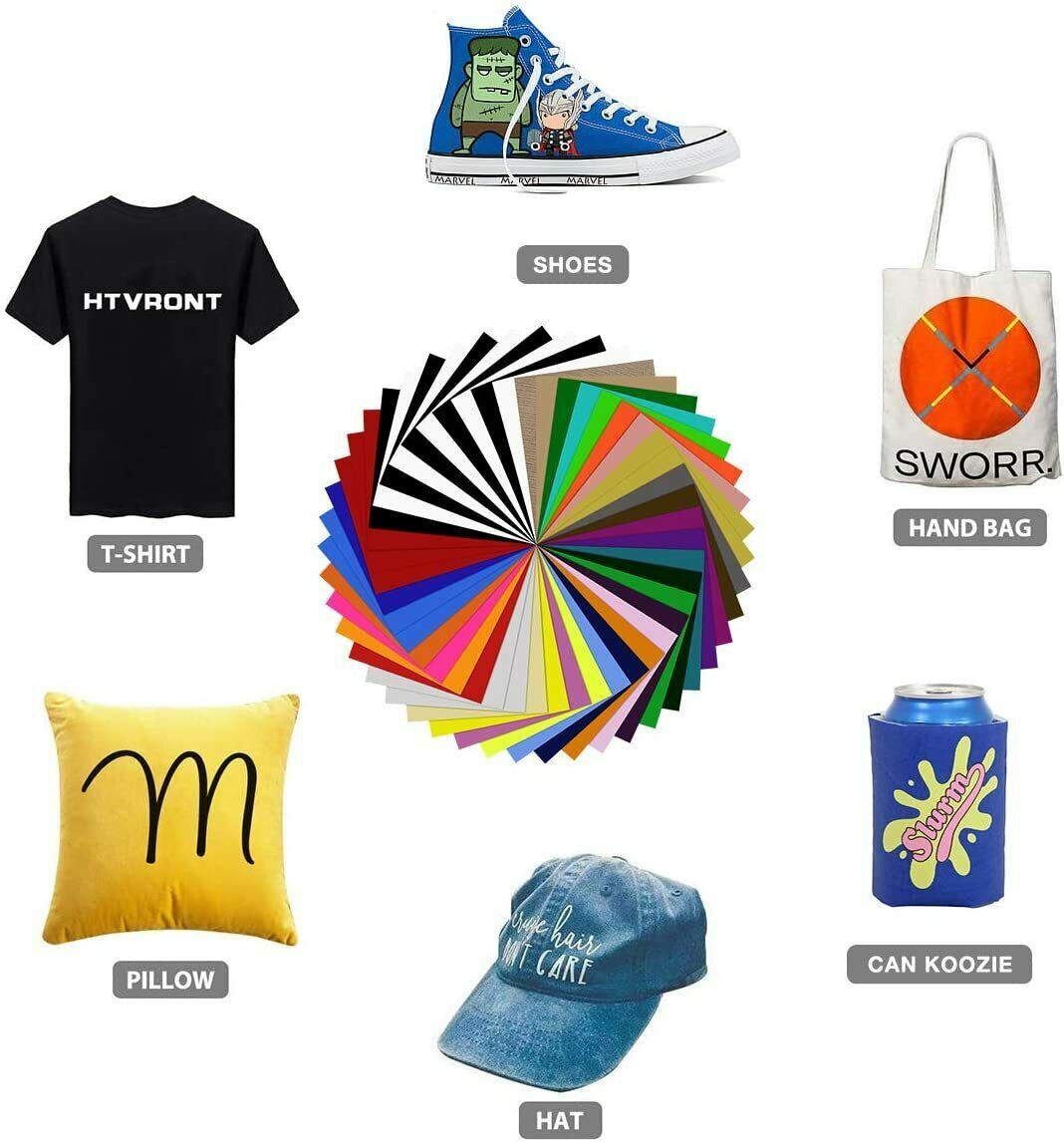 Heat Transfer Vinyl for T-Shirts 12″x10″ 35 Sheets Iron On Vinyl HTV Bundle US