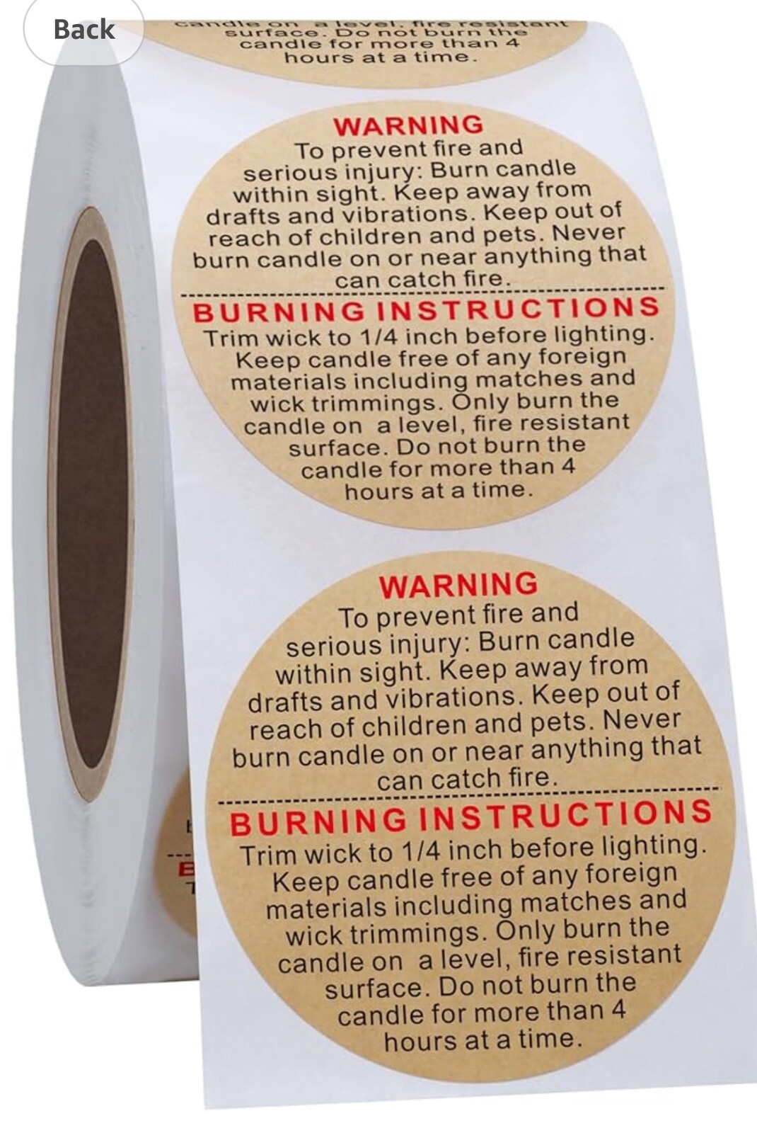 500Pcs Candle Warning Labels,1.5 Inch Candle Safety Stickers for Candle Making