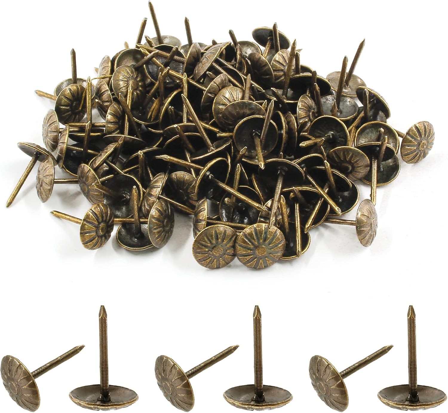 Bivethoi 120 Pcs Brass Upholstery Tacks, 7/16″ Dia Antique Metal 7/16,