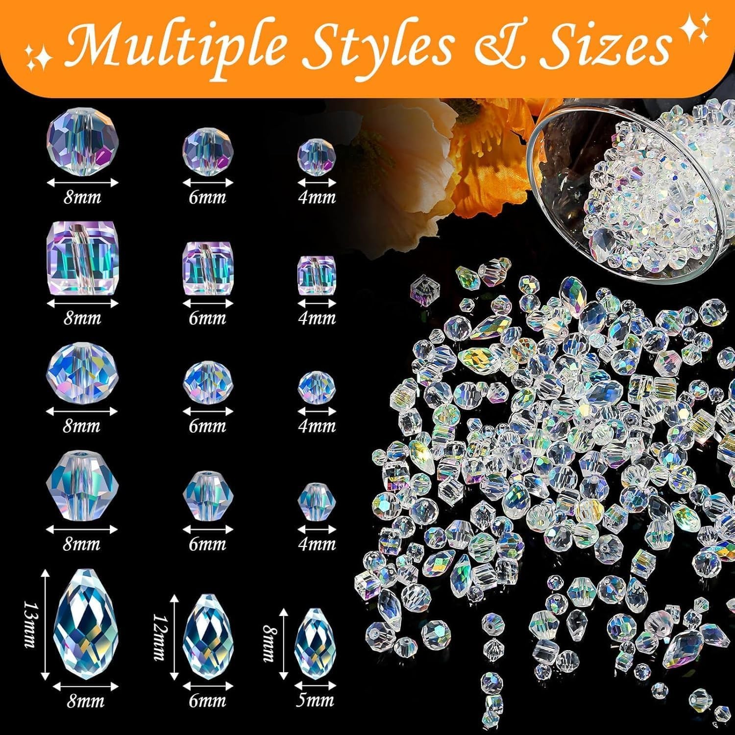 Crystal Beads, 800 Pcs Crystal Glass Beads Bulk, Clear Crystal Beads for Jewelry