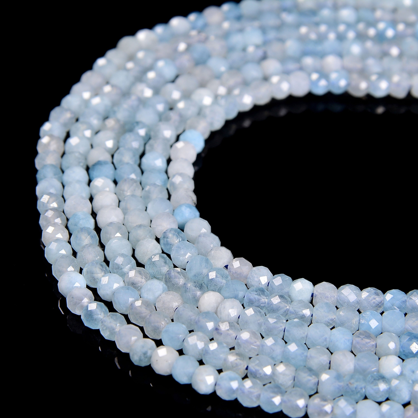 Natural Aquamarine Faceted Rondelle Beads 2x3mm 3x4mm 15.5″ Strand
