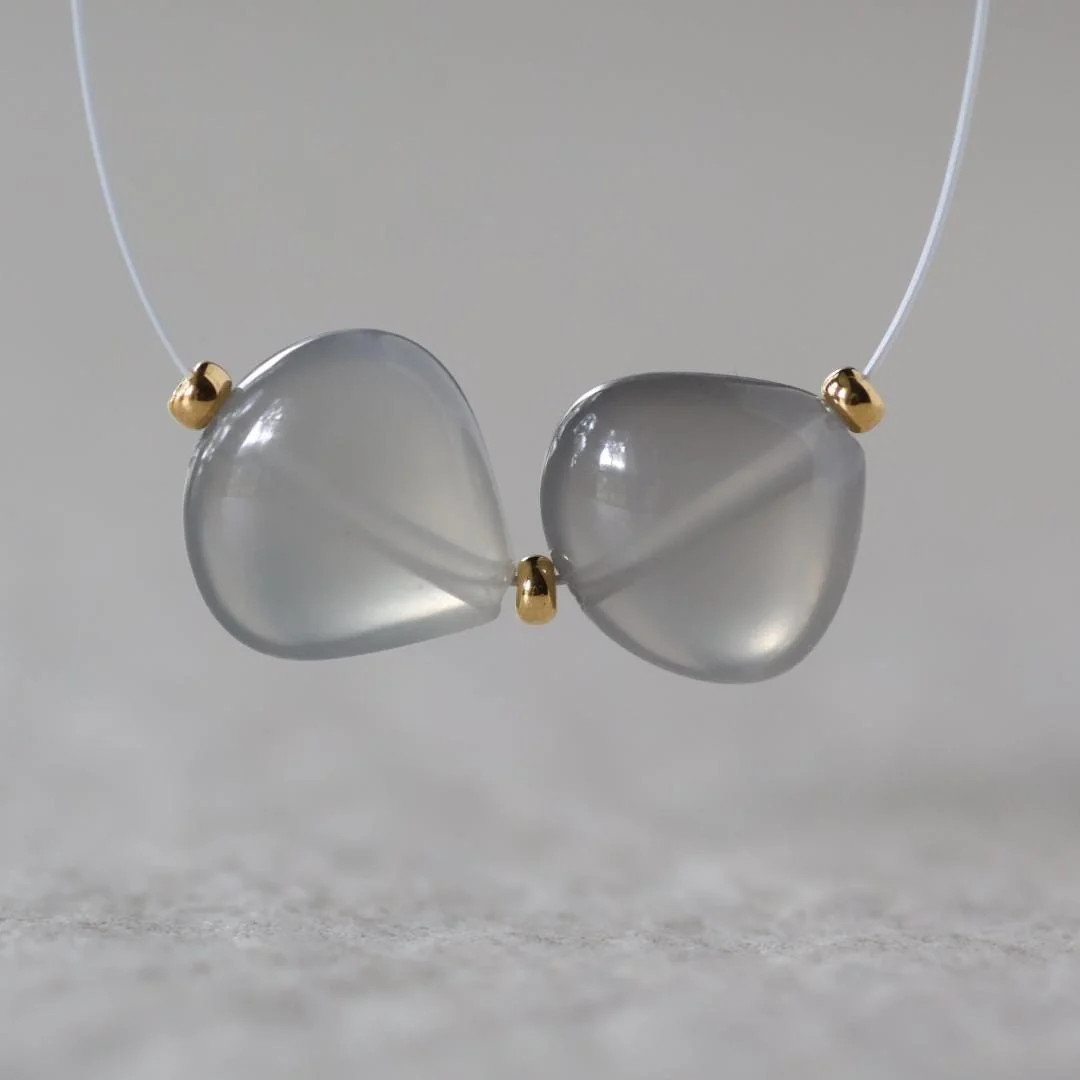 11mm AAA Gray Moonstone Heart Beads 11mm Smooth 2 Pcs Natural Gemstone
