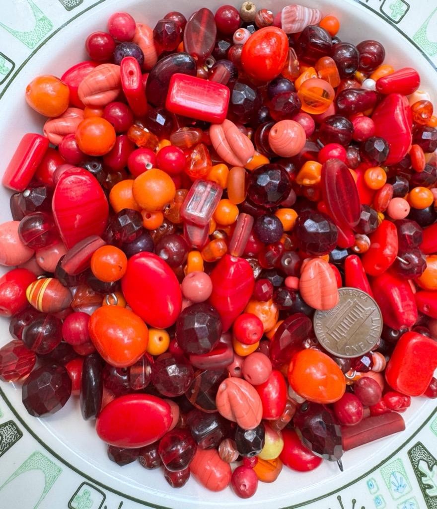 Vintage Reds Oranges Quarter Pound Glass Beads Mix