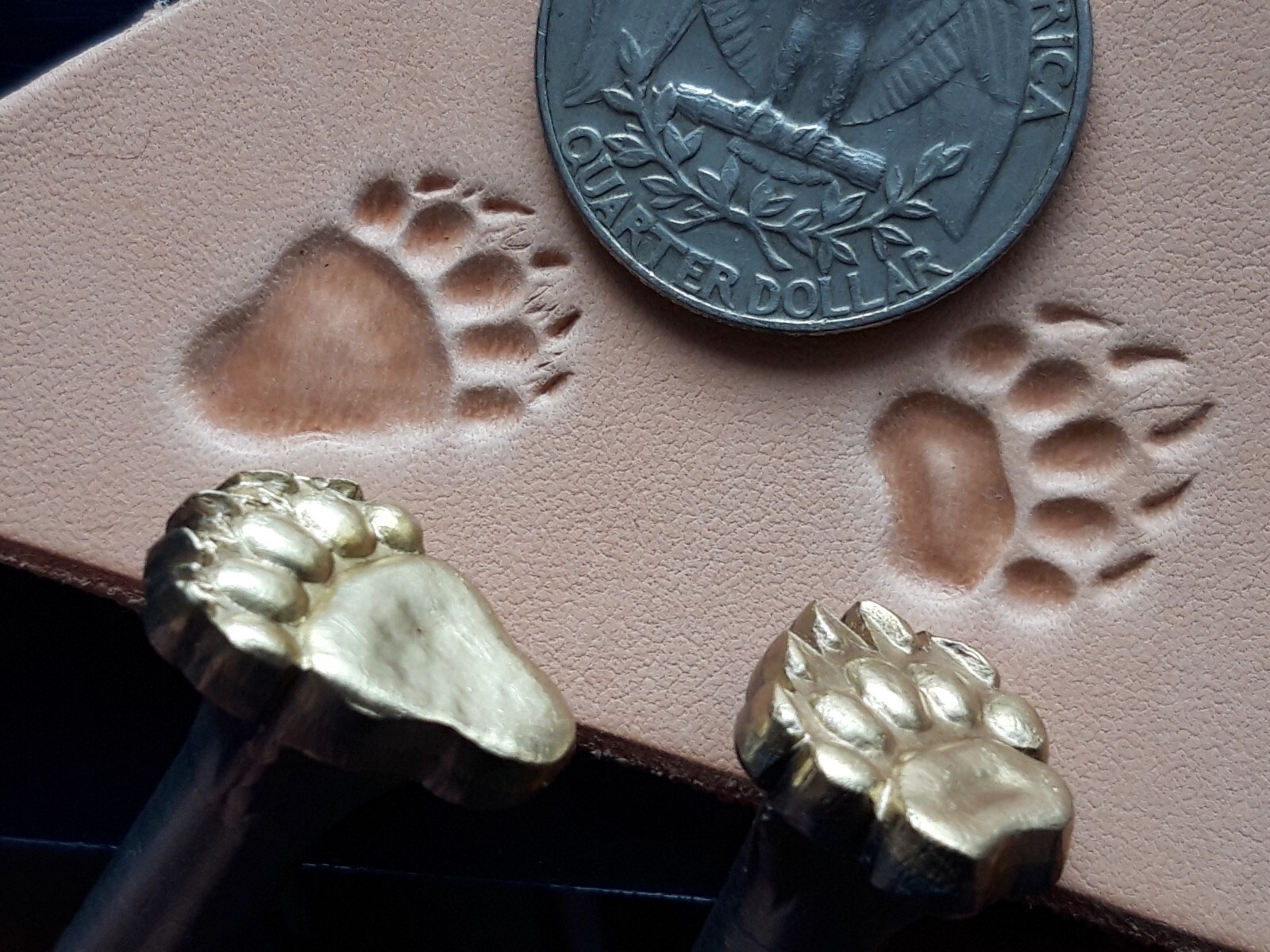 0177-18 Complet Grizzly Bear paws 4 Brass Leather stamps tools