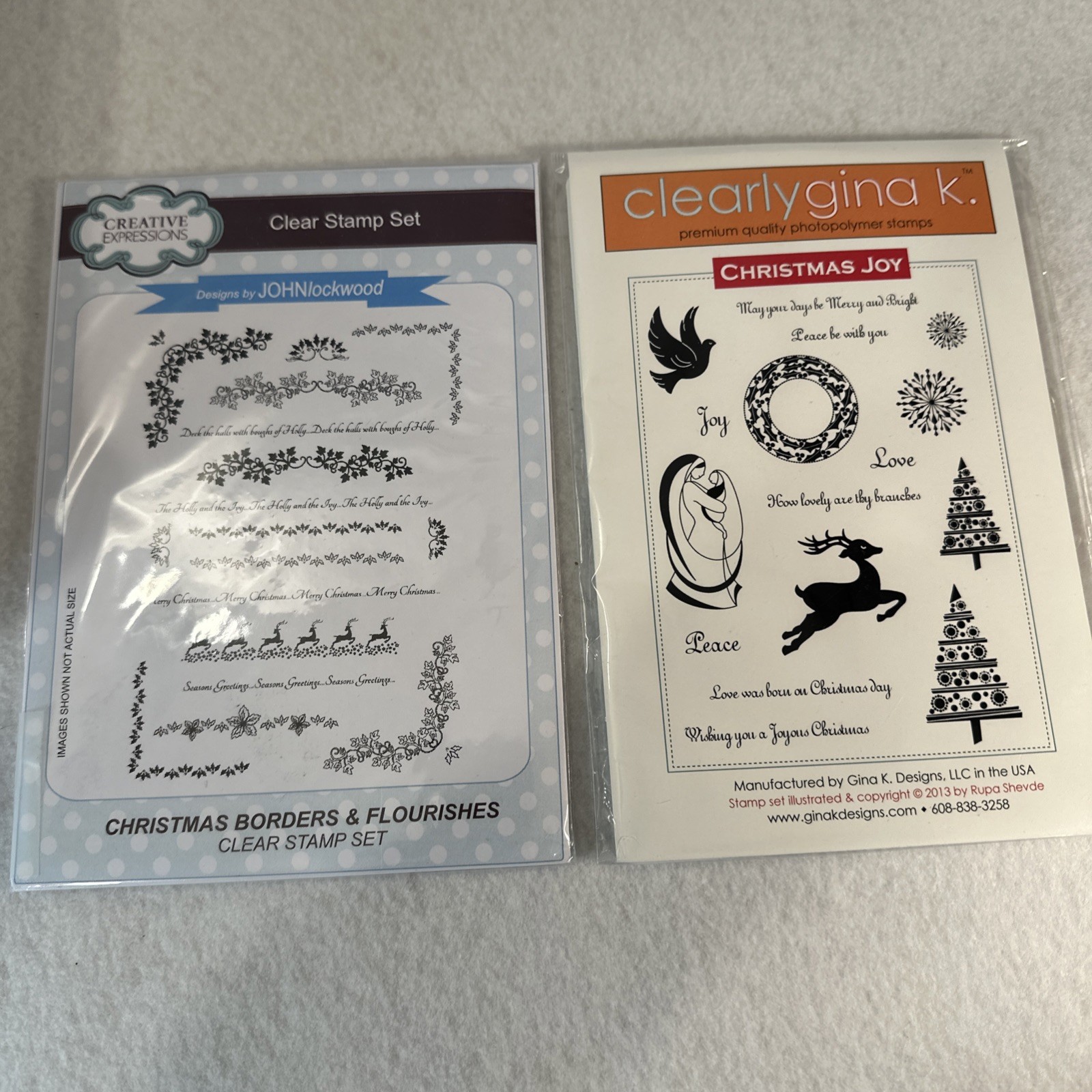 Lot Of 2 STAMP Sets Christmas Theme Gina K & Creative Expressions Borders Trees