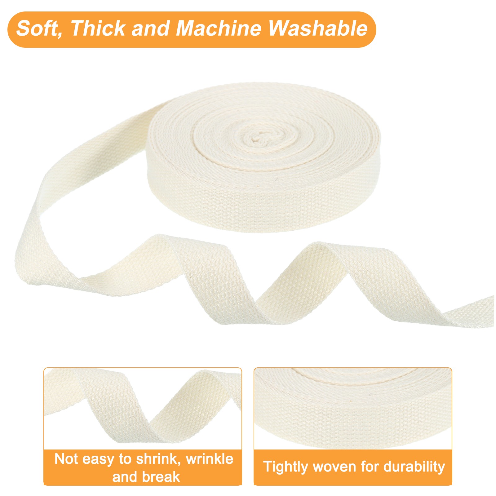 Cotton Webbing 1 Inch 11 Yard Polyester Cotton Webbing Straps Beige