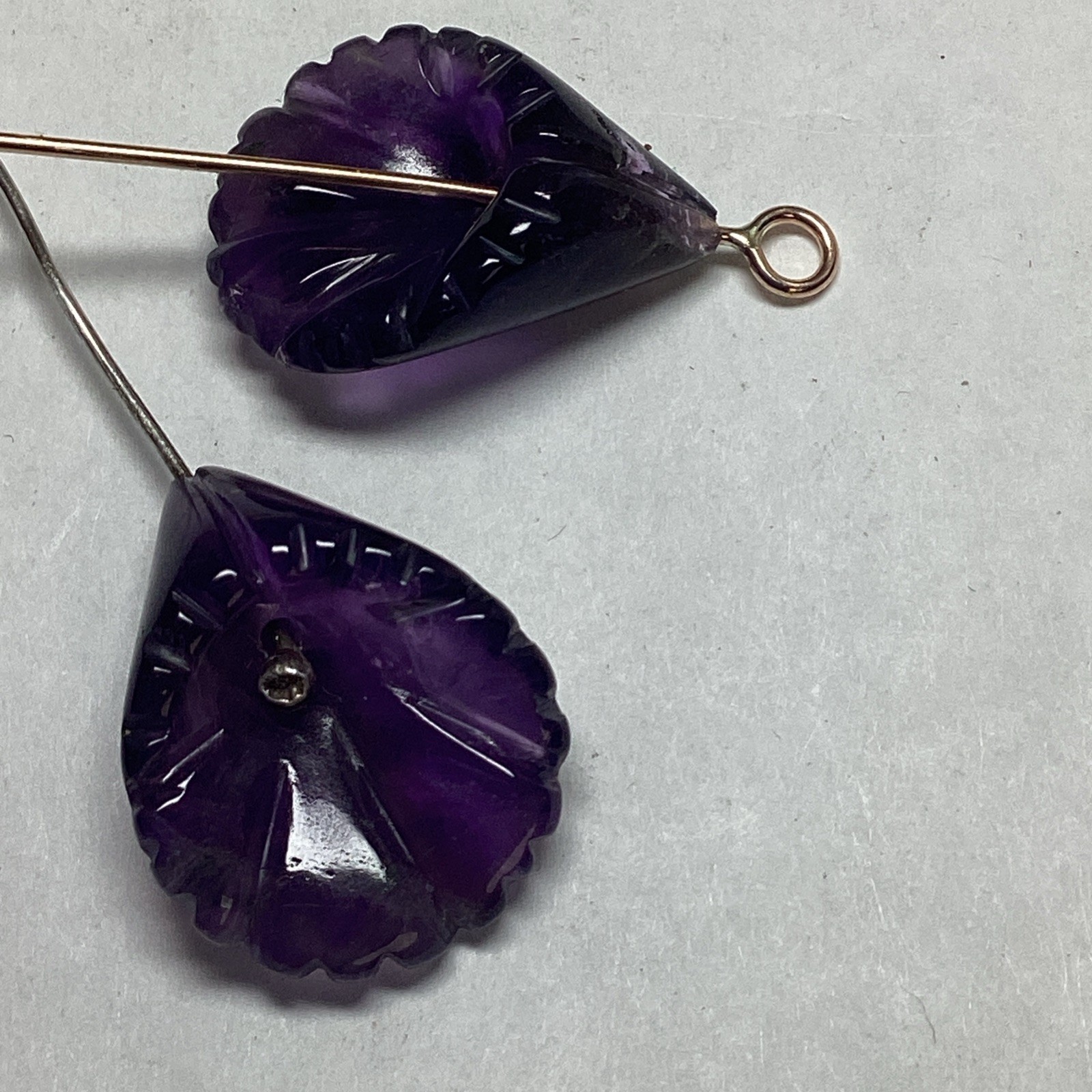 Pair Vintage Amethyst Lily Beads 20 Carats 19 mm #272