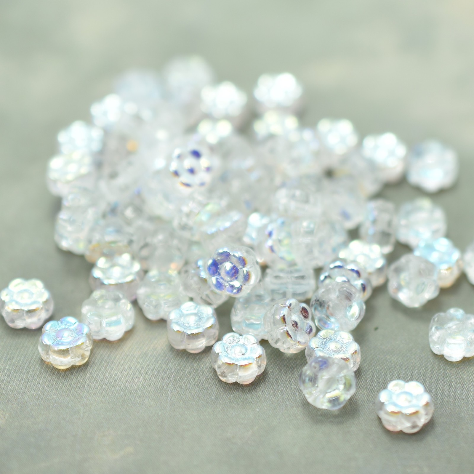6mm Flat Daisy Crystal AB, 25 Beads Czech Glass