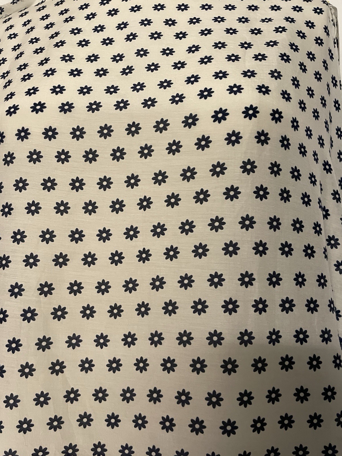 100% Fine Silk Batiste White Navy Blue Floral Motif Fabric 1.75 Yds Long 54″Wide