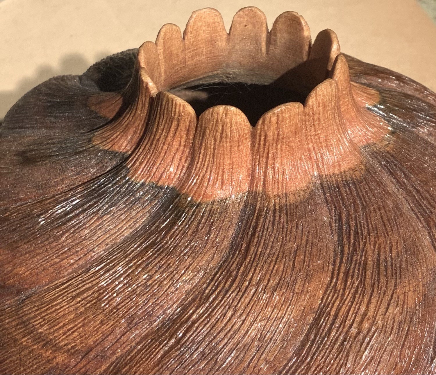 Turned Sculpted Wood Art Vase Vessel Marked Harris Walnut John Jordan Style
