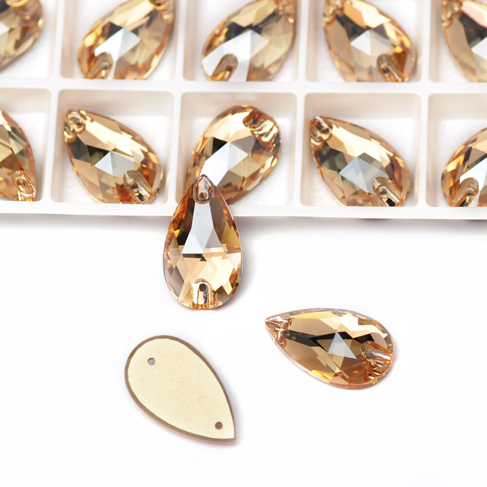 Glass Crystal Golden Shadow Sew ON Rhinestones Rivoli Oval Navette Square Triang
