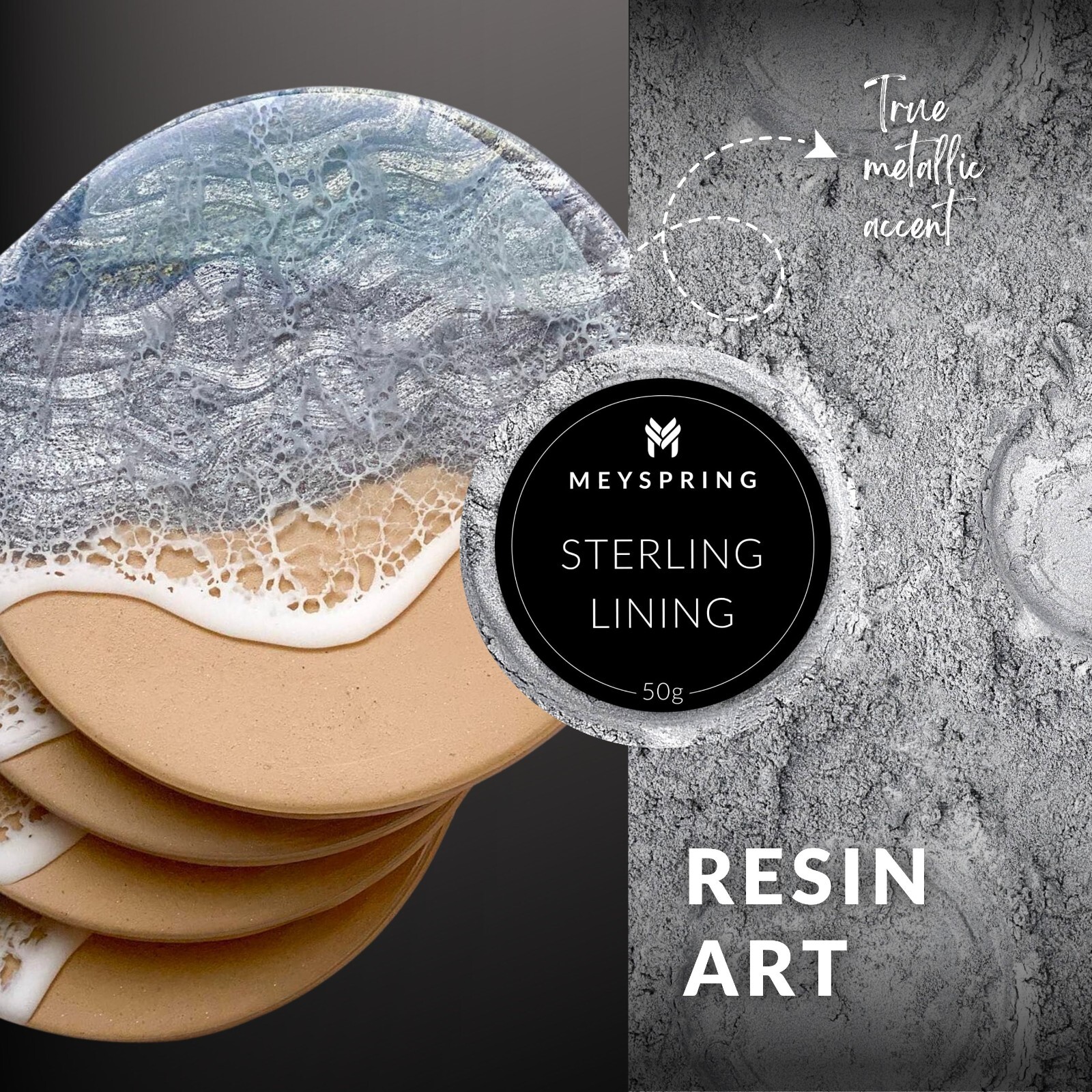 MEYSPRING Sterling Lining True Metallic Pigment Powder for Epoxy Resin – 50g Jar
