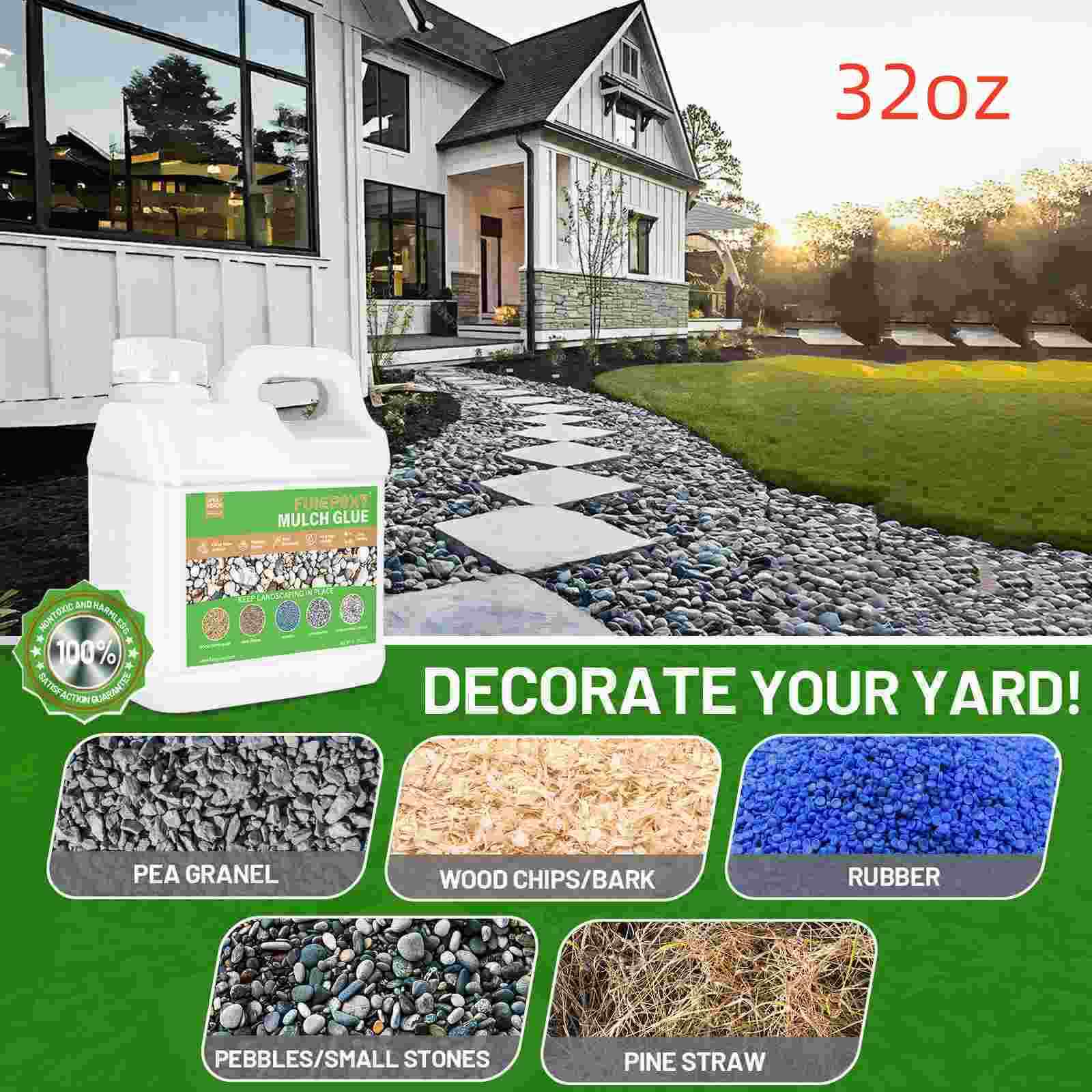 Fast Drying Mulch Glue – 32oz – Gravel Rock Landscape Stones Hold Safe for Pets