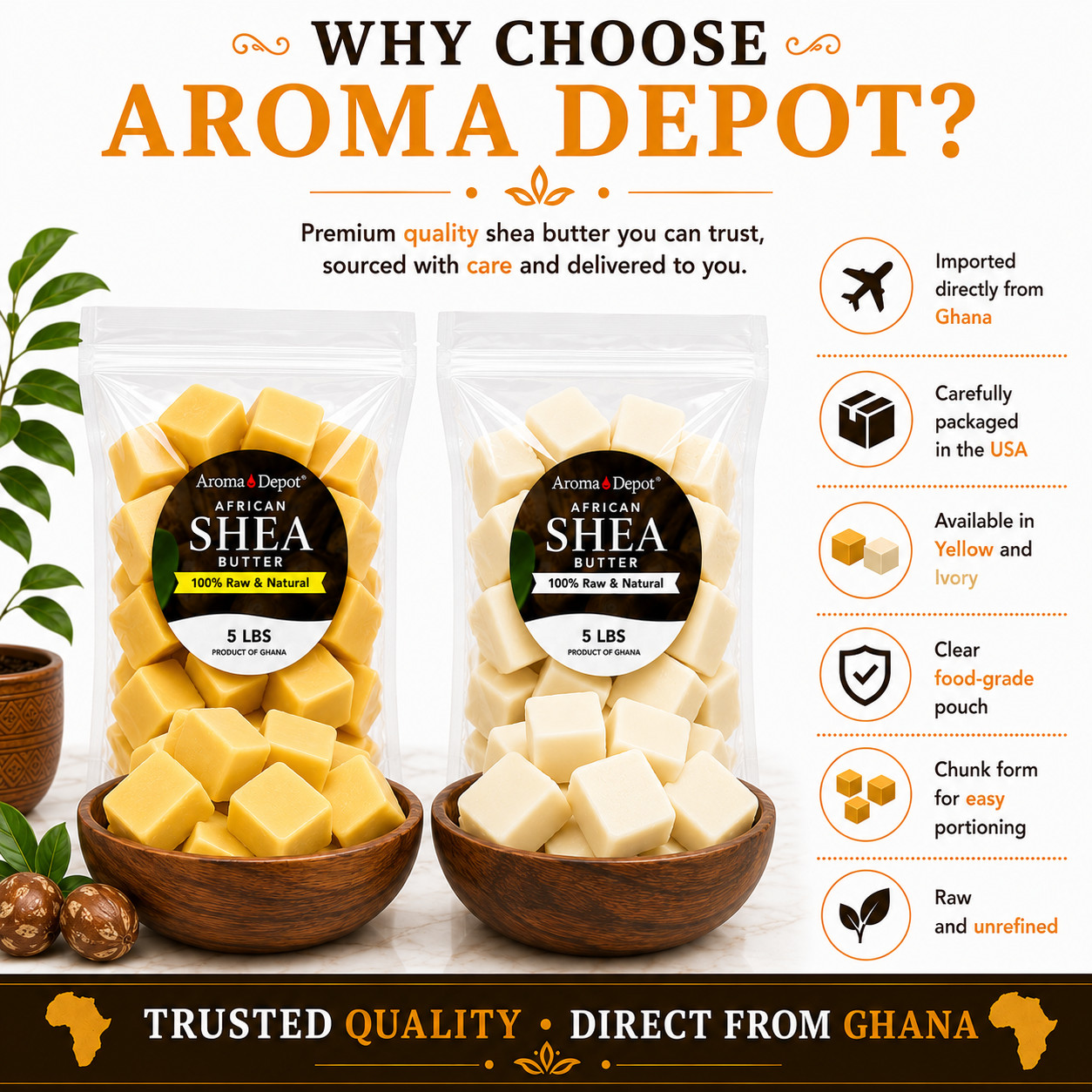 5 lbs. Raw African Shea Butter Ivory From GHANA Natural Organic Unrefined Pure