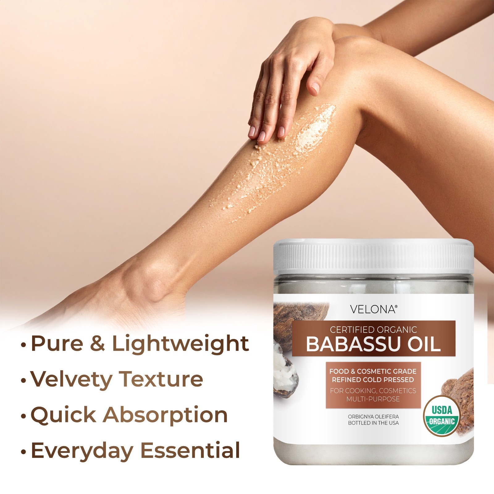 Velona Babassu Oil USDA Certified Organic 4 oz Food, Cosmetic Grade Cold Pressed