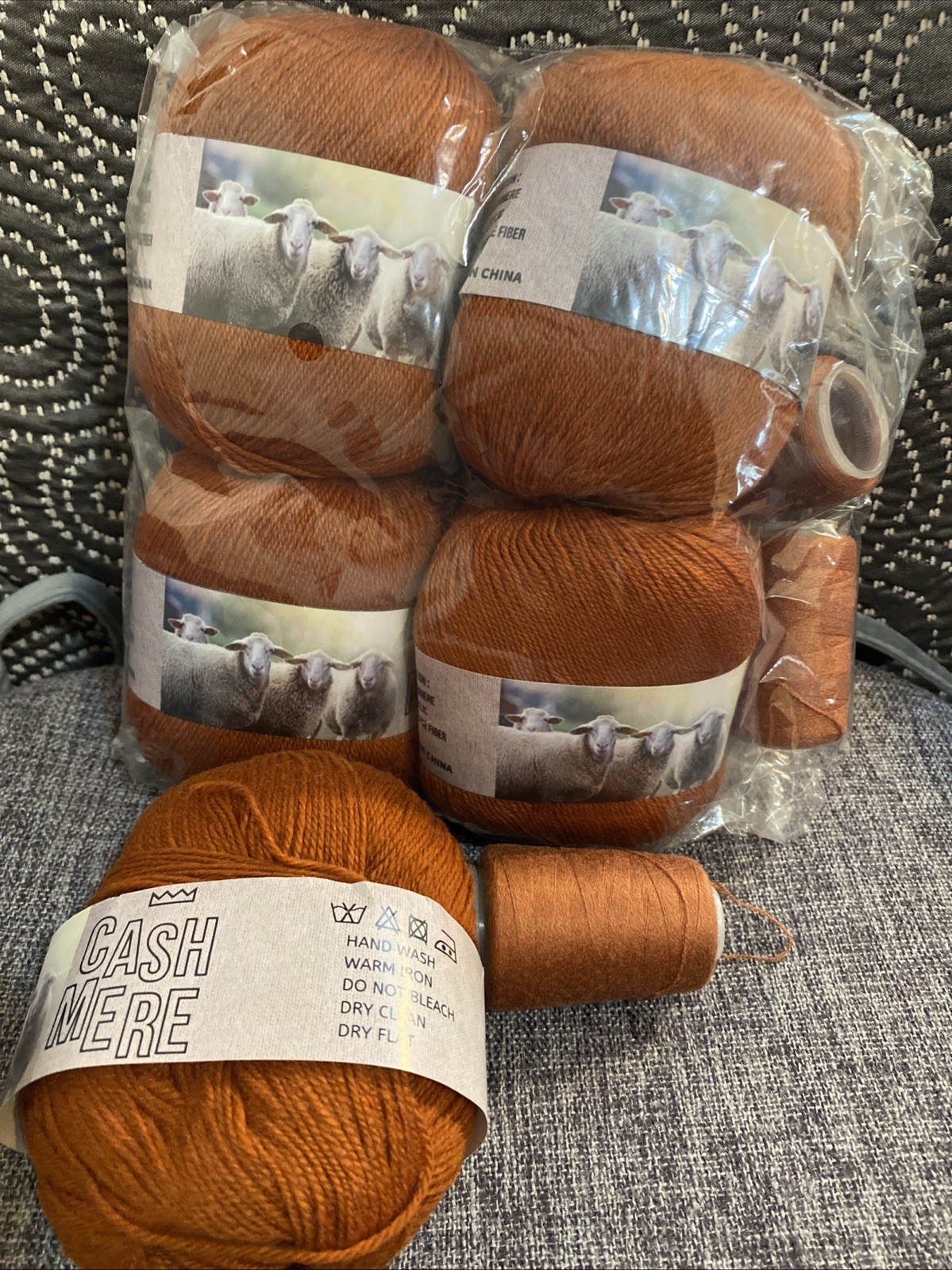 Lot Is 5 ‘CASHMERE’ Blend Yarn + 5 Matching Yarn Spools. See Photos For Details.