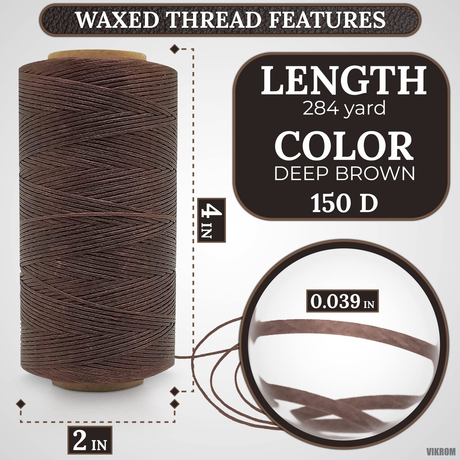Waxed Cord 150D 1mm Thread for Leather Sewing 284 Yards Brown String New