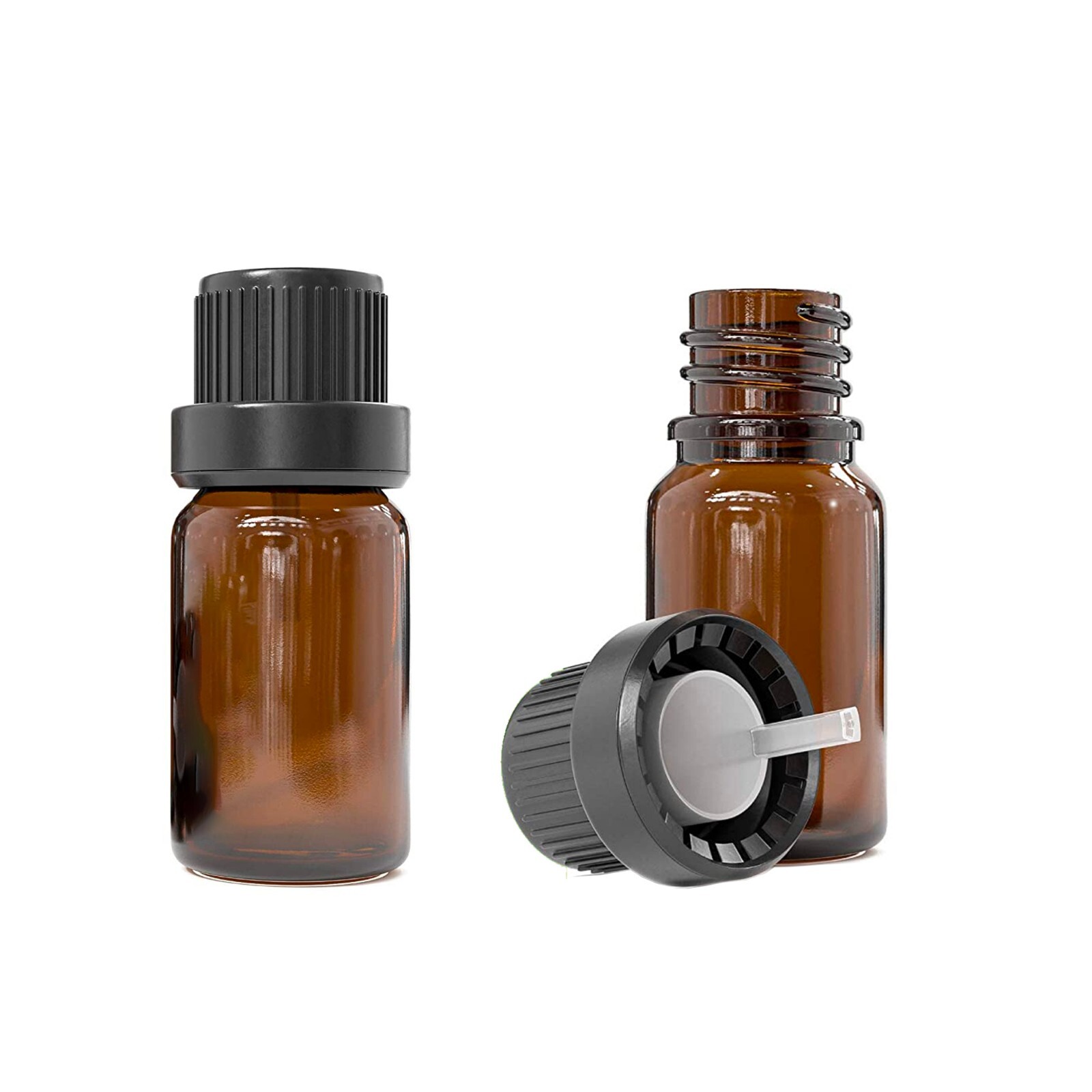 Amber Glass Bottle for Essential Oil 15 ml w/ Plastic Droppers & Cap (Set of 6)