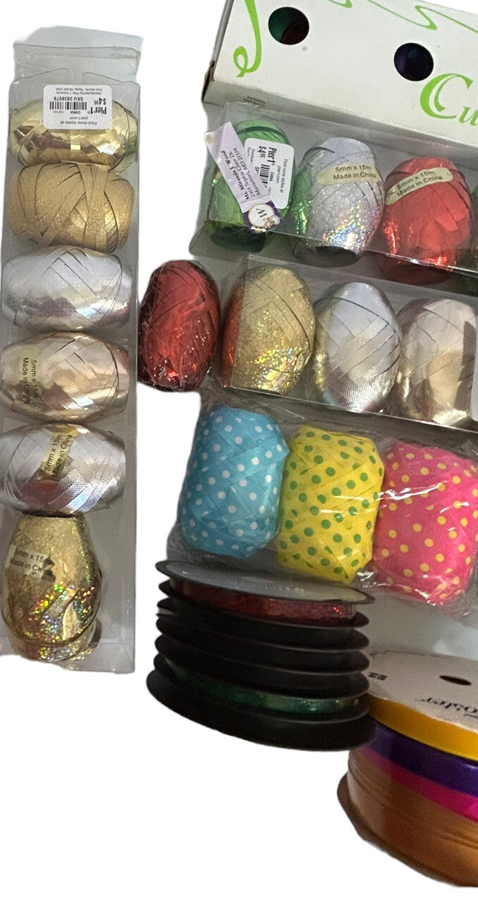 Curling Ribbon VINTAGE To Now Mixed Lot 43 Gift Wrap Bow Making – New and Used
