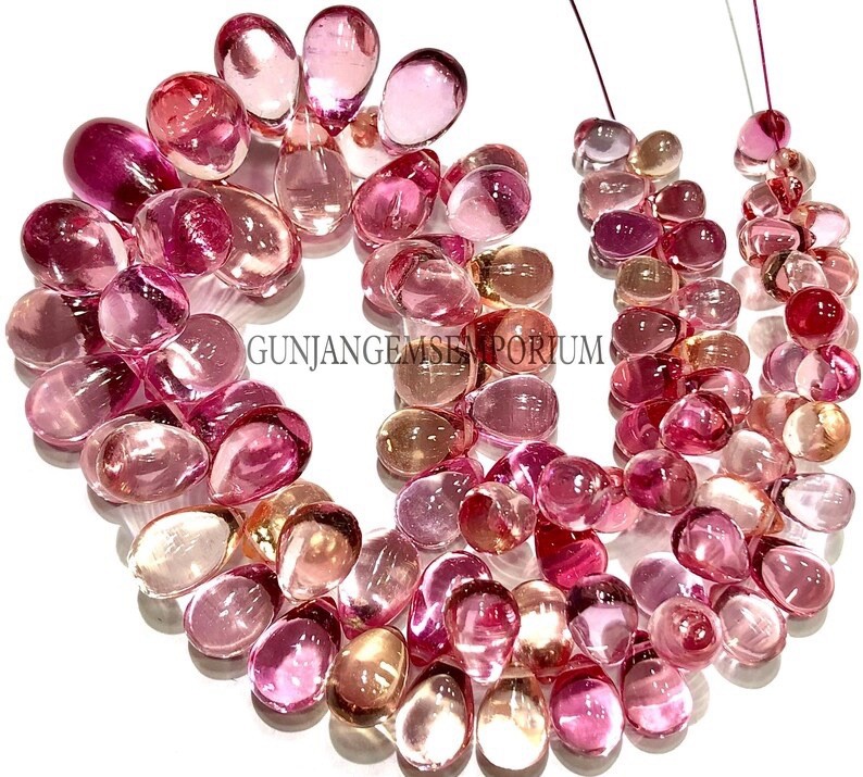 Peachy Pink PADPARADSCHA Sapphire Smooth Teardrop Beads 6-10MM Sapphire Beads