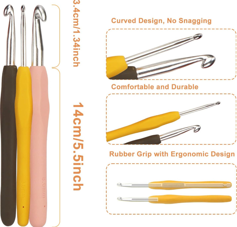 14 Pcs Crochet Hooks Set Clover Amour Steel Pastel Ergonomic Easy Grip Bright
